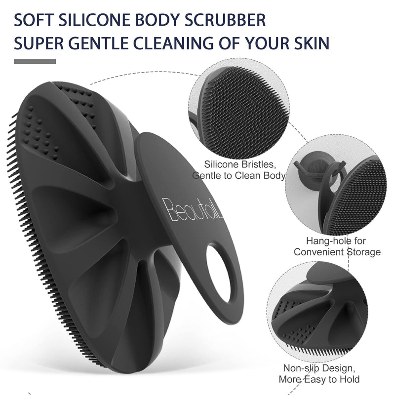 [Australia] - BEAUTAIL Silicone Body Scrubber Shower Bath Wash Brush Gentle Exfoliating Scrub Cleansing Loofah for Women Men Baby Sensitive Skin, Easy to Clean, Lather Nicely, More Hygienic, 1 Pack, Black 