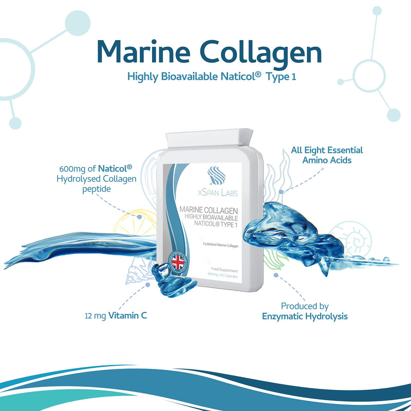 [Australia] - Marine Collagen 600mg 60 Capsules - Highly Bioavailable Naticol� Type 1 Produced by enzymatic hydrolysis ensuring The Highest Levels of oligopeptides with Maximum Purity 