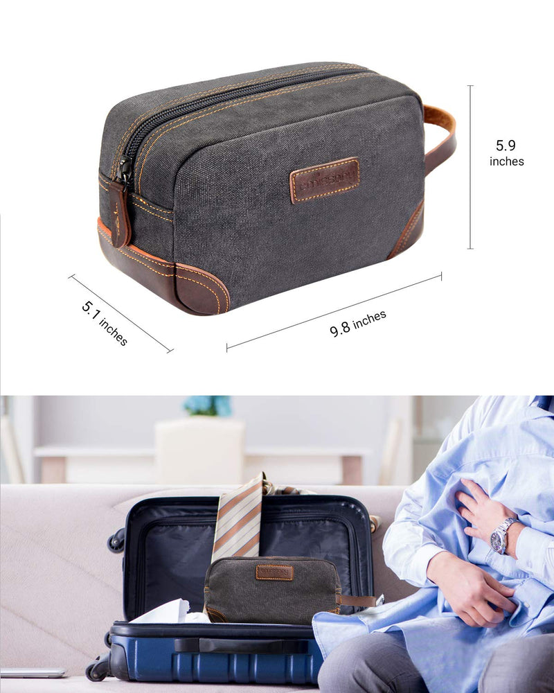 [Australia] - emissary Men's Toiletry Bag Leather and Canvas Travel Toiletry Bag Dopp Kit for Men Shaving Bag for Travel Accessories (Gray) Gray 