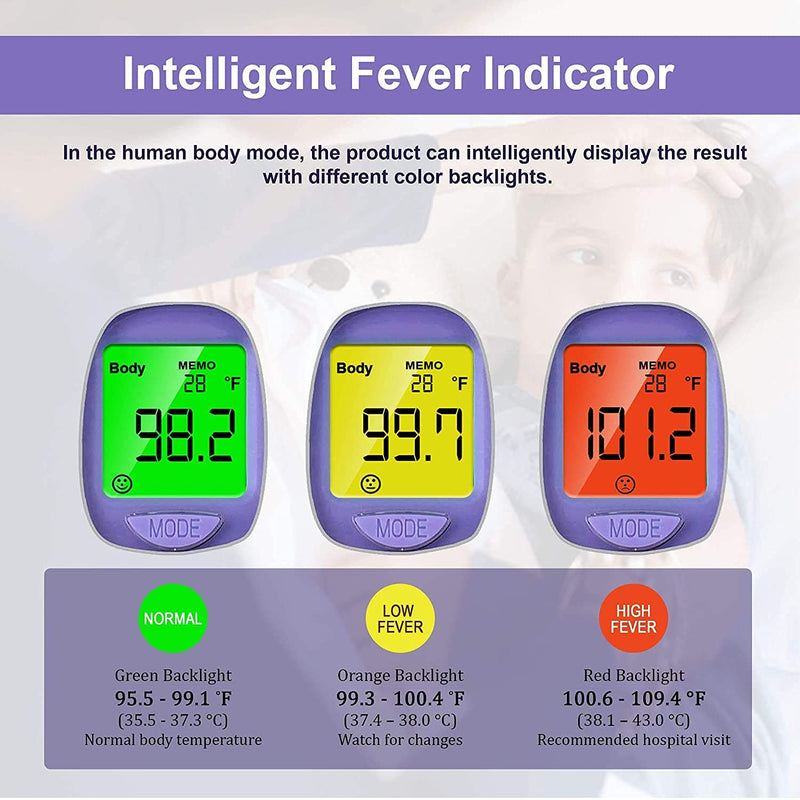[Australia] - Digital Non-Contact Infrared Forehead Thermometer for Adults & Kids, Accurate Instant Reading, Dual Mode Body & Surface ˚C / ˚F, Intelligent Temperature/Fever Alert, Batteries Included 