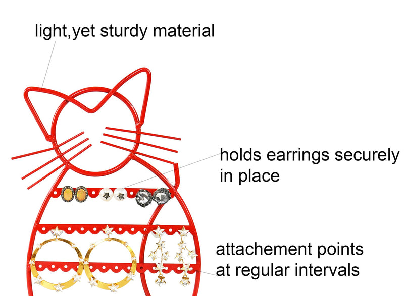 [Australia] - LilGift ARAD Cat-Shaped Earring Holder, Jewelry Rack, Display Organizer for Piercings-Red Finish 
