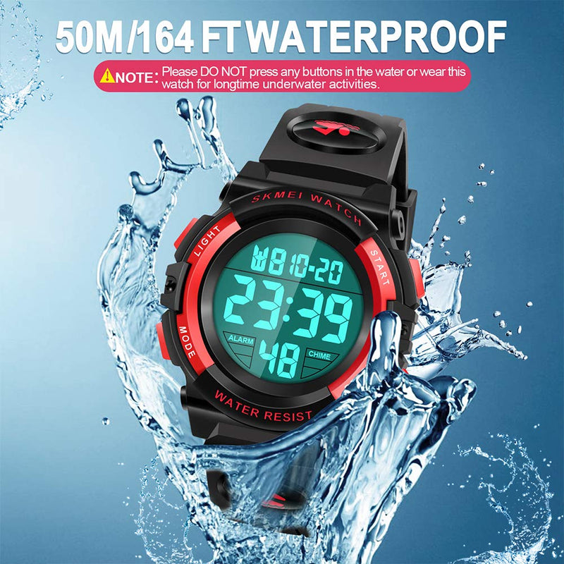 [Australia] - Dodosky Boy Toys Age 5-12, LED 50M Waterproof Digital Sport Watches for Kids Birthday Presents Gifts for 5-12 Year Old Boys - Red 