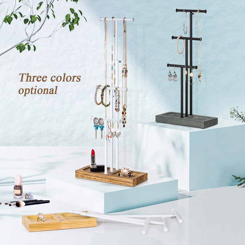 [Australia] - Love-KANKEI Jewelry Tree Stand White Metal and Wood Basic Large Storage Necklaces Bracelets Earrings Holder Organizer Jewelry Display White and Carbonized Black 
