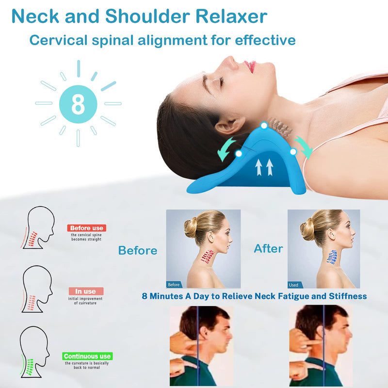 [Australia] - Neck Stretcher for Neck Pain Relief,Cervical Traction Device Pillow,Neck and Shoulder Relaxer for TMJ Pain Relief and Cervical Spine Alignment,Chiropractic Pillow Neck Posture Corrector Blue 