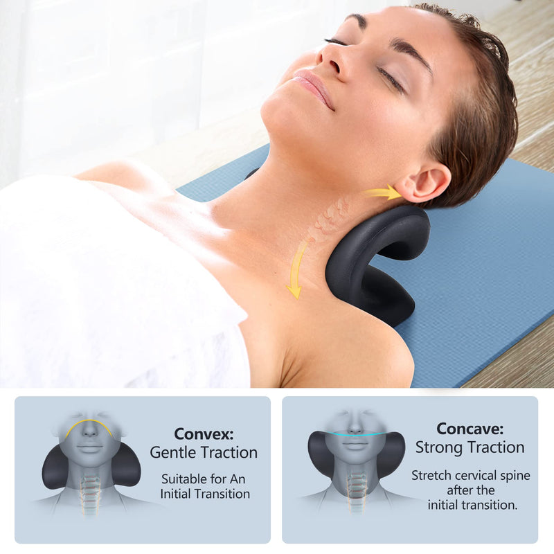 [Australia] - Neck Stretcher for Neck Pain Relief, Heated Cervical Traction Device Pillow with Graphene Heating Pad, Neck and Shoulder Relaxer for TMJ Pain Relief and Cervical Spine Alignment(Black) Black 