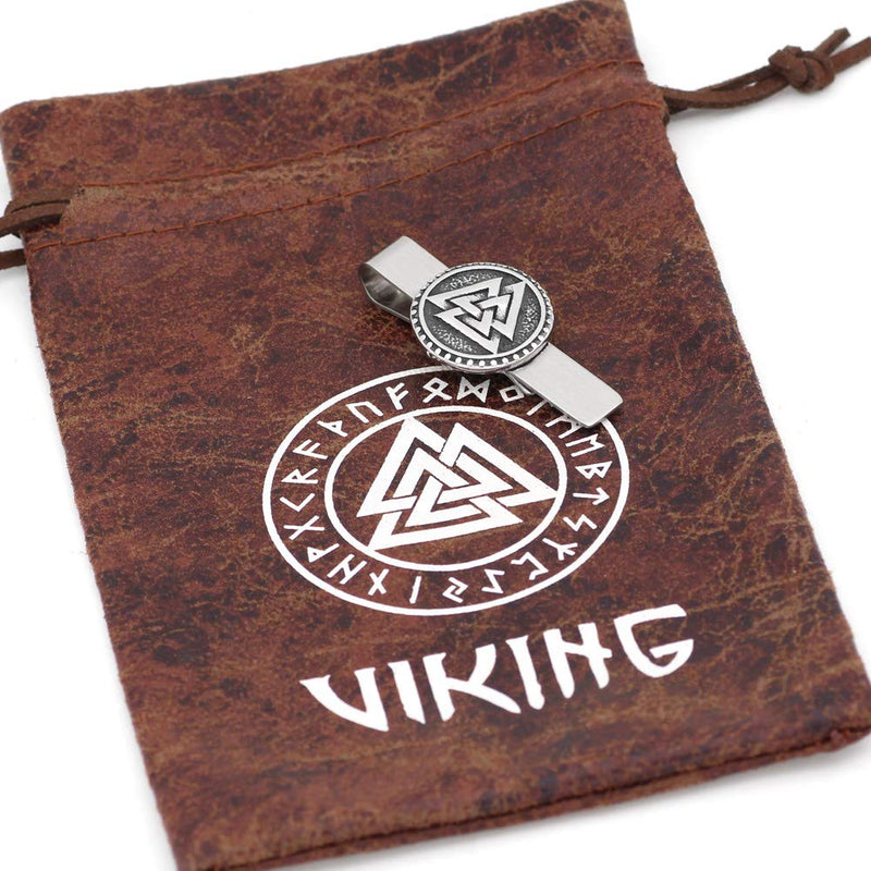 [Australia] - GuoShuang Nordic Viking Valknut Amulet Stainless Steel Tie Clips for Man and Women -with Valknut Rune Gift Bag 