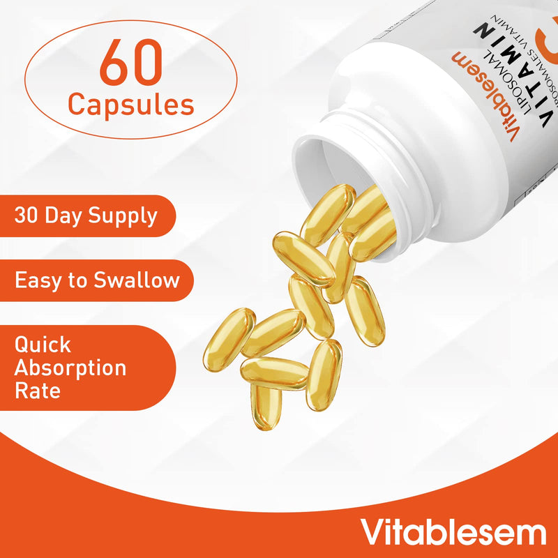 [Australia] - Liposomal Vitamin C Capsules 2000mg - High Strength Gluten Free & Vegan Ascorbic Acid - Immune Support Antioxidant Supplement - Non-GMO 60 Count (Pack of 1) 
