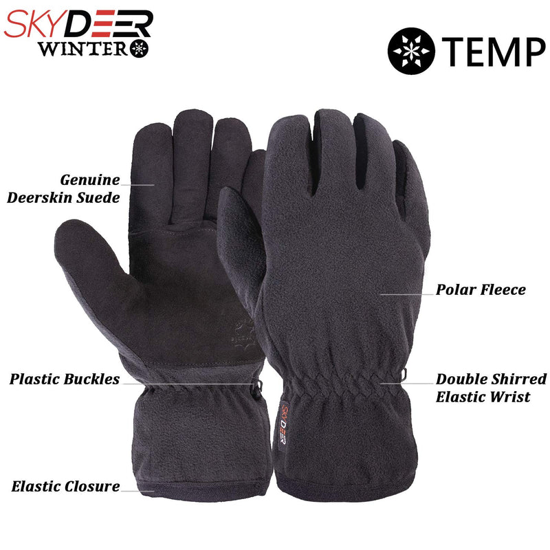 [Australia] - SKYDEER Winter Gloves with Premium Genuine Deerskin Suede Leather and Windproof Polar Fleece (Unisex SD8661T/S, Warm 3M Thinsulate Insulation) Small Black 