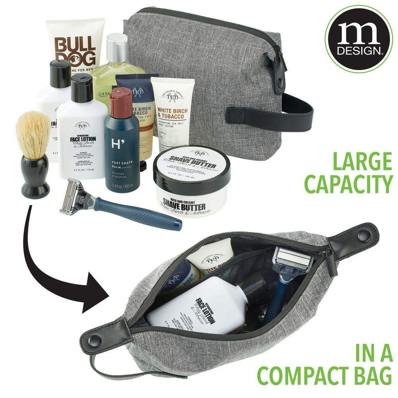 [Australia] - mDesign Fabric Travel Toiletry and Cosmetic Bag Organizer with Easy-Pull Zipper/Handle, Water-Resistant - Holds Shaving Cream, Shampoos, Gels, Hair Accessories, Make-Up, Travel Sizes - Gray 