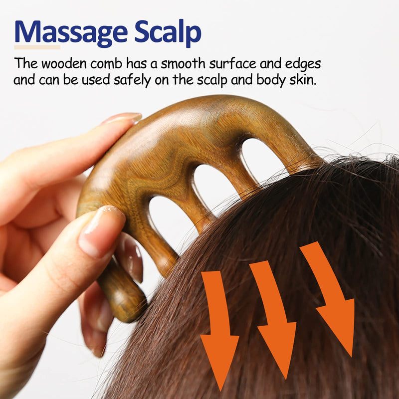 [Australia] - Wooden Massage Comb with Wide Tooth, Scalp Massager Round Tooth Comb, Gua Sha Manual Lymphatic Drainage Massage Tool, Fatigue Relieve Acupoint Massager 