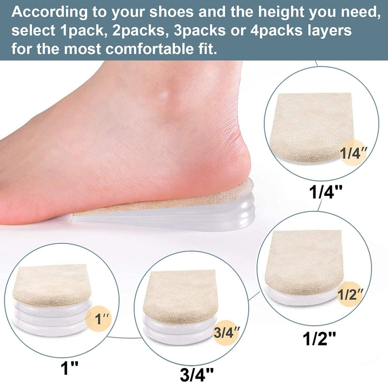 [Australia] - Sumifun Heel Lift Inserts, 4-Layer 1 Inch Gel Shoe Heels Inserts for Women, Adjustable Orthopedic Heel Pads for Heel Pain and Leg Length Discrepancies, Heel Cups 1/4" 1/2" 3/4" (Size S, 1 Pair) 