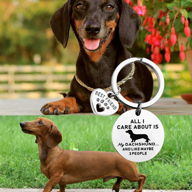 [Australia] - BLEOUK Dachshund Mom Gift All I Care About is My Dachshund and Like Maybe 3 People Funny Dachshund Keychain for Dachshund Dog Owner Lover 