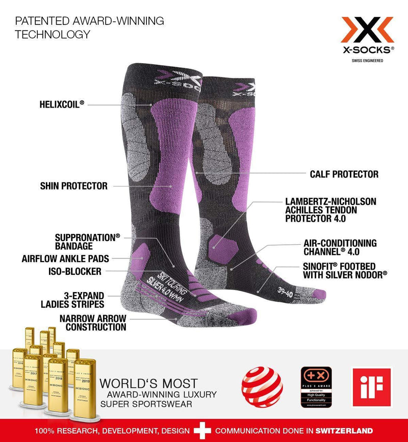 [Australia] - X-SOCKS Women's Ski Touring 4.0 Socks 39-40 Anthracite Melange/Magnolia 