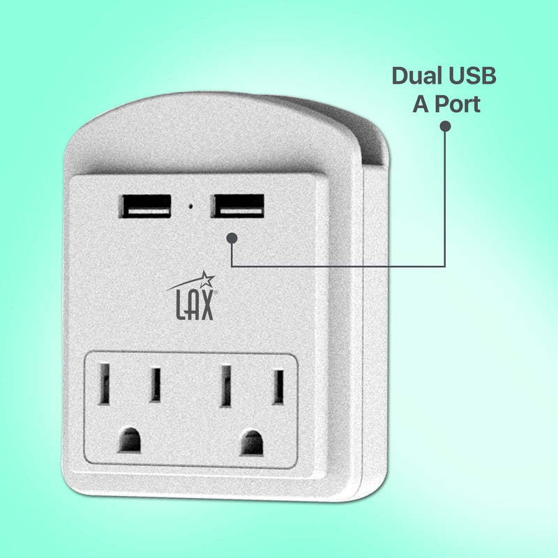 [Australia] - LAX Gadgets Multi-Plug Outlet - Surge Protectors 2 Wall Outlet Extender with 2 USB Ports - Suitable for Home, Office, & School - White 2 Wall Outlets and 2 USB Ports 