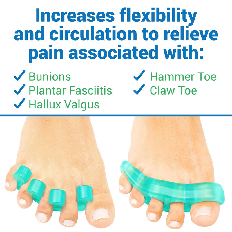 [Australia] - ViveSole Toe Stretchers Separators (4 Pieces) - Gel Therapeutic Spa Spacer Spreaders for Bunions, Overlapping Hammer Toe, Yoga, Plantar Fasciitis, Nail Polish, Correct Metatarsal Pain, Cushion Green 4 Piece Set 