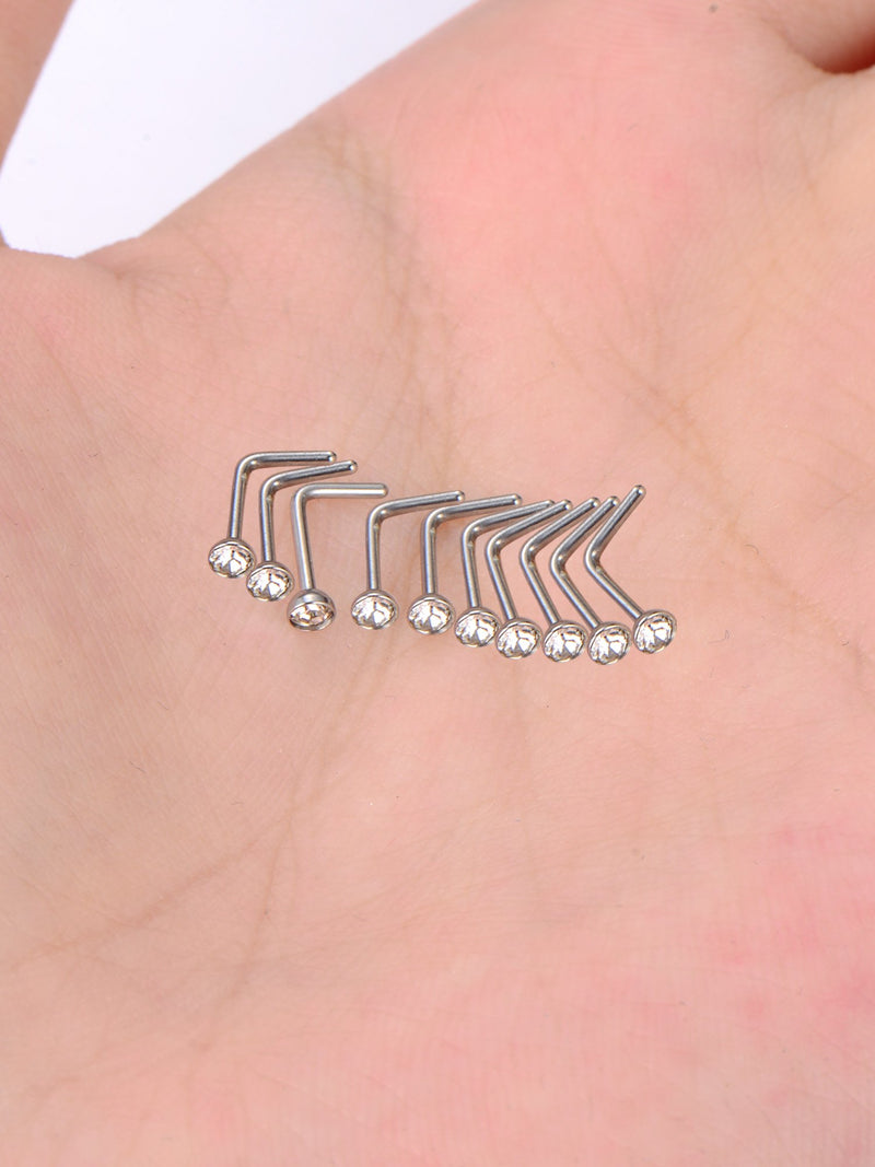 [Australia] - Mudder 20 Pieces Curved Nose Stud Stainless Steel Nose Ring Crystals L Bend Nose Screw Piercing, 20 Gauge (Clear) 