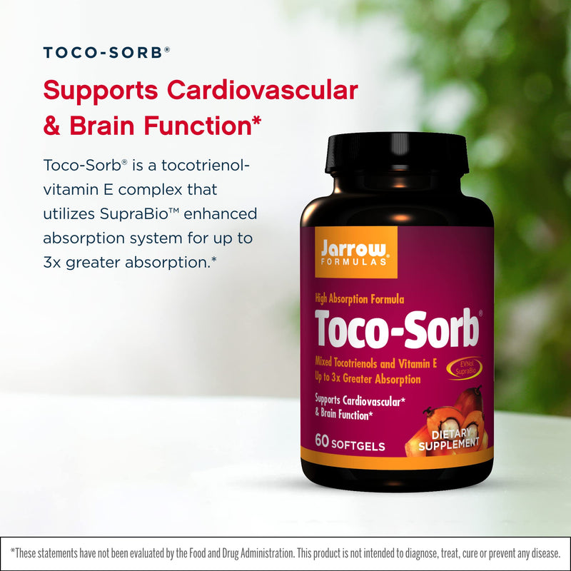 [Australia] - Jarrow Formulas Toco-Sorb - 60 Softgels - Cardiovascular Health & Brain Function Support - High Absorption Formula - Mixed Tocotrienols & Vitamin E - Up to 60 Servings 60 Count 