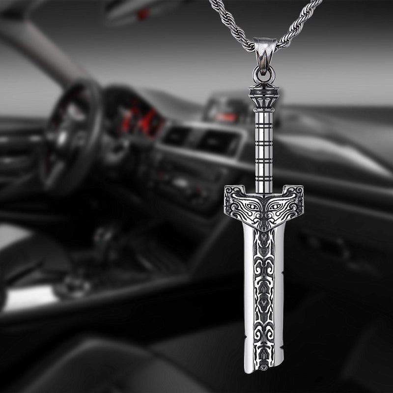 [Australia] - ZiWuark Men's Broken Sword Necklace Stainless Steel Knight Sword Necklaces Dragon Cloud Pattern Pendant Jewelry for Men and Women with 24 Inches Chain 
