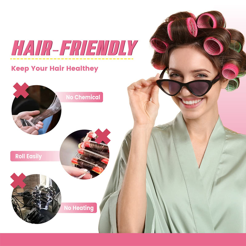 [Australia] - Hair Rollers Set 32 PCS, PandyCare Hair Rollers For Long Hair & Short Hair - No Heat, Hair-friendly, Natural Effect, Includes 18 Rollers (1.73+1.41+0.98 inch), 12 Clips,1 Rat Tail Comb & 1 Storage Bag 