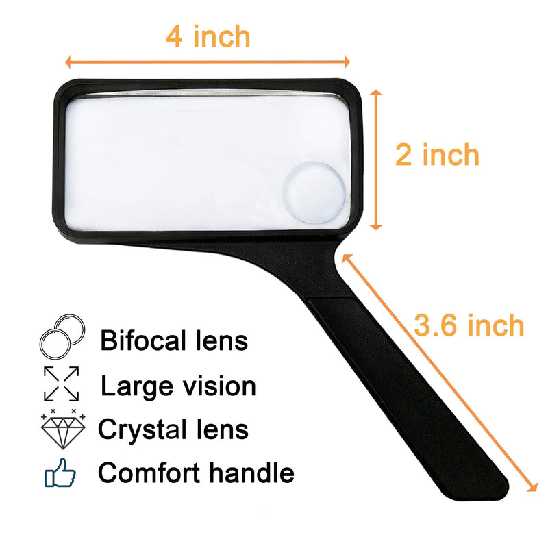 [Australia] - Rectangular Large Magnifying Glass Higher Magnification Macular Degeneration Magnifier Glass Lens Reading Small Print Bonus Cleaning Cloth Card Magnifier MagDepo 