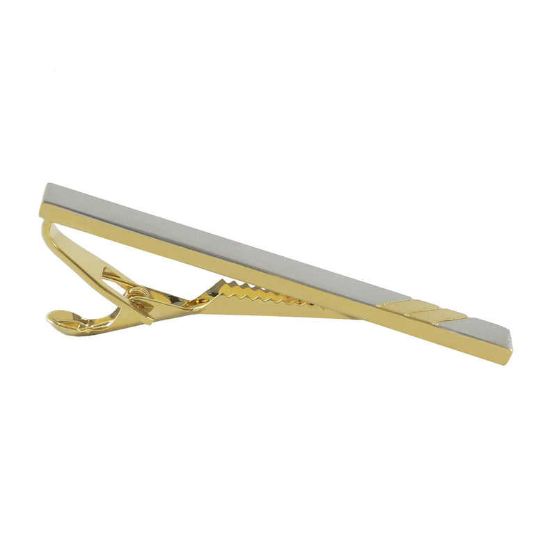 [Australia] - MENDEPOT Two Tone Tie Clip Brushed Silver with Diagonal Gold Stripes Tie Bar with Box 