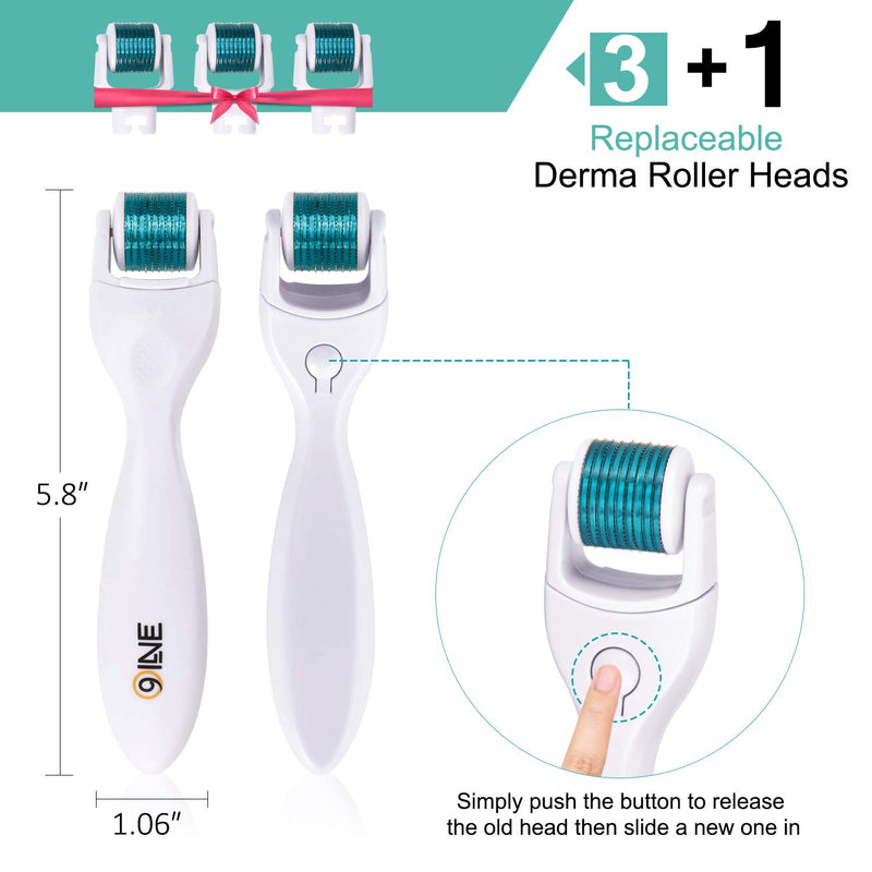 [Australia] - Derma Roller Cosmetic Needling Instrument Kit for Face & Body [By 9Oine Skincare], 600 Titanium Microneedles 0.30mm, FOUR Replaceable Heads,Hair Beard Regrowth and Skin Rejuvenate 