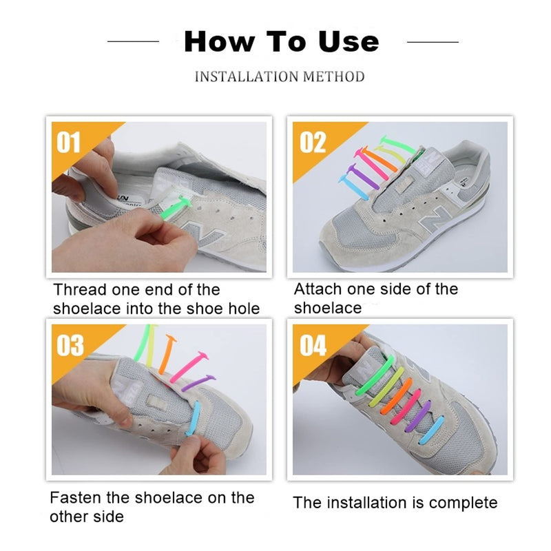 [Australia] - No Tie Laces for Kids and Adults, Elastic Laces for Trainers, Silicone Tieless Flat Shoelaces for Running Shoes 12pcs for KIDS Black 