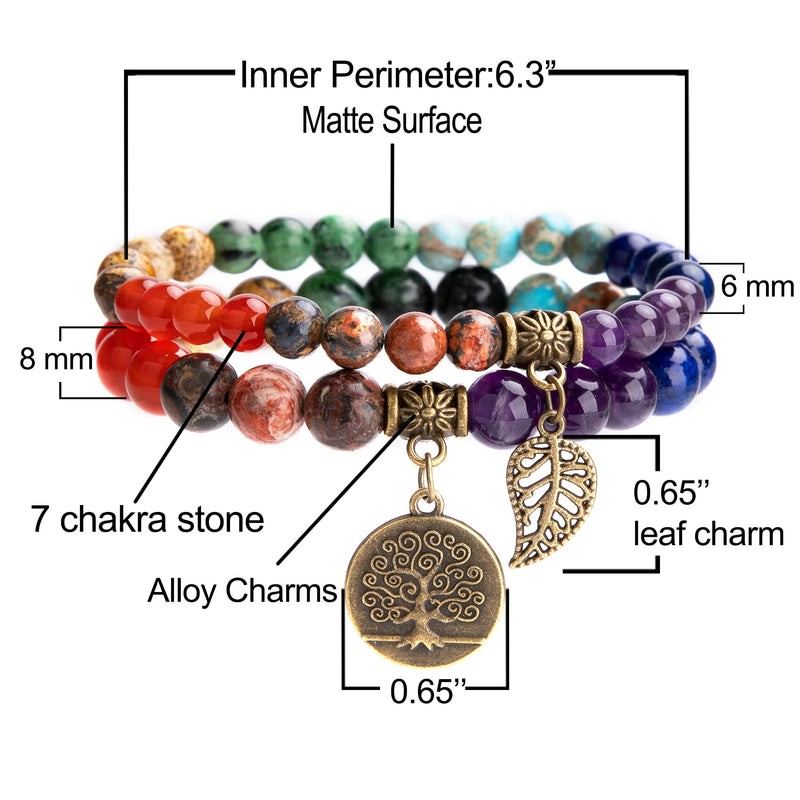 [Australia] - Farfume Chakra Bracelets for Women - Healing Crystals Bracelet Women Natural Gemstones Yoga Reiki Bangle- A Set of Double Bracelets 7 Chakras Bracelet 