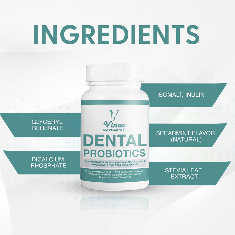 [Australia] - Dental Probiotics - Advanced Oral Probiotics for Mouth - Bad Breath Treatment Supplement with BLIS K12 & BLIS M18-6 Billion CFU - Mint Flavour Chewable Oral Care Tablets - 60 Count 