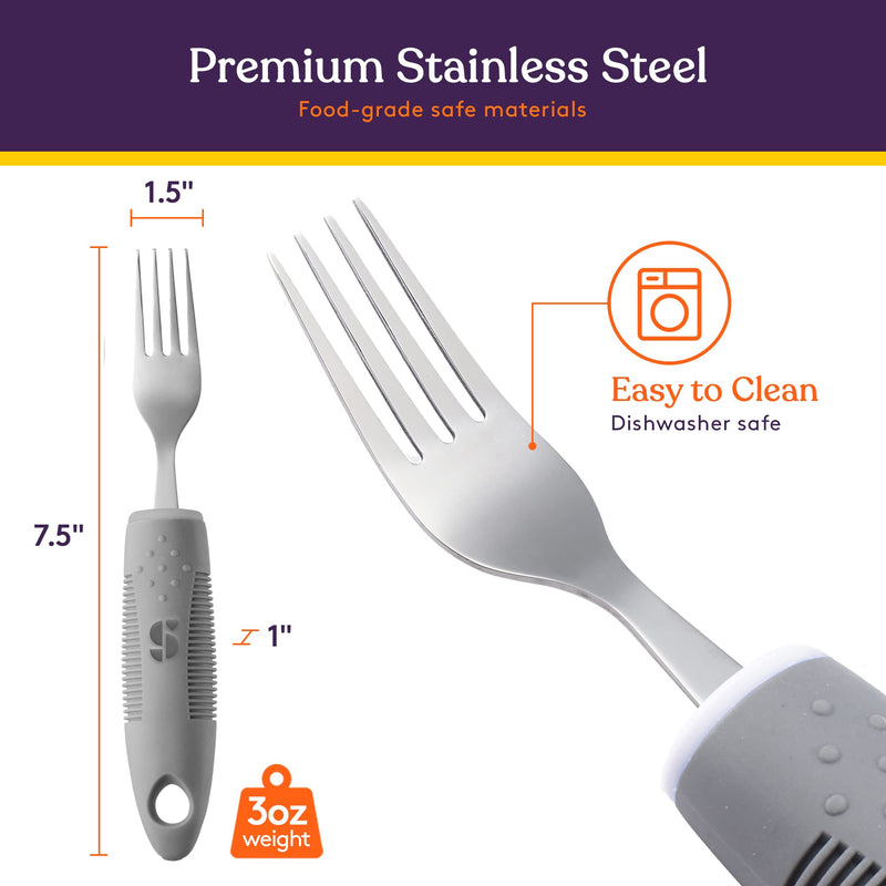 [Australia] - Special Supplies Adaptive Utensils (5-Piece Kitchen Set) Wide, Non-Weighted, Non-Slip Handles for Hand Tremors, Arthritis, Parkinson’s or Elderly Use - Stainless Steel Knives, Fork, Spoons - Grey 