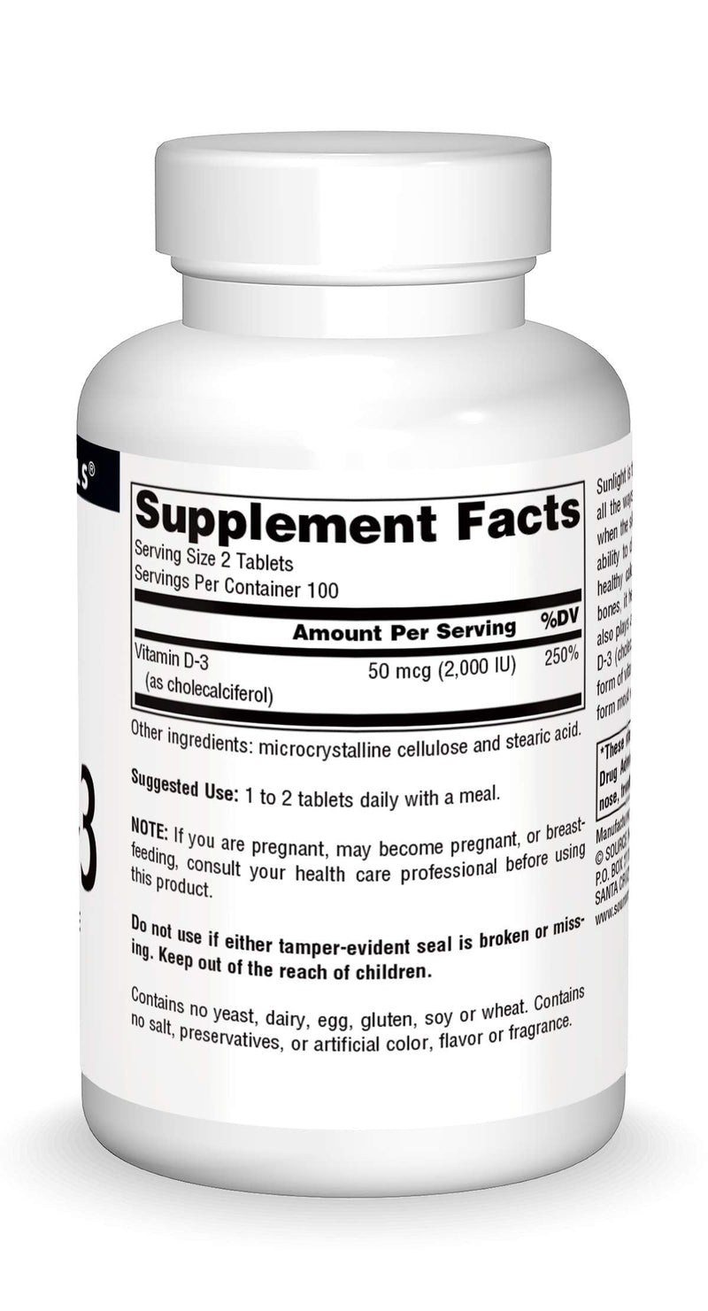 [Australia] - Source Naturals Vitamin D-3 1000 iu Supports Bone & Immune Health (200 Tablets) 200 Count (Pack of 1) 