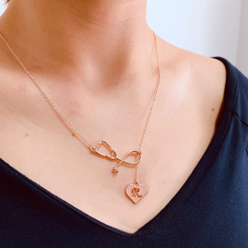 [Australia] - Your Always Charm Rose Gold Stethoscope Alphabet Lariat Y Necklace for Nurse Graduation Gift R 