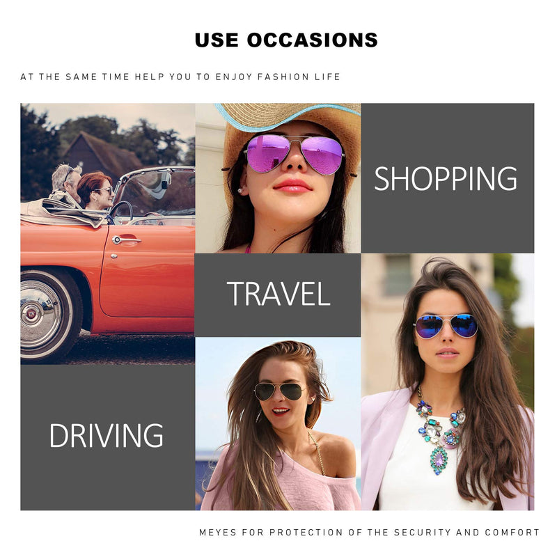 [Australia] - SODQW Aviator Sunglasses for Women Polarized Mirrored, Large Metal Frame, UV 400 Protection C1 Matte Silver Frame/Cyclamen Pink Mirror Lens 