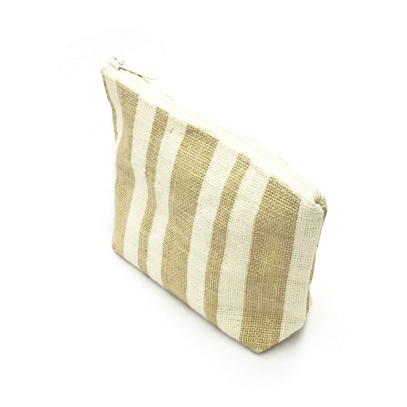 [Australia] - Burlap Cosmetic Bag Makeup Bags Jute Toiletry Pouch Kit Zip Wallet For Women Eco- Friendly Accessory (Stripe) Striped 