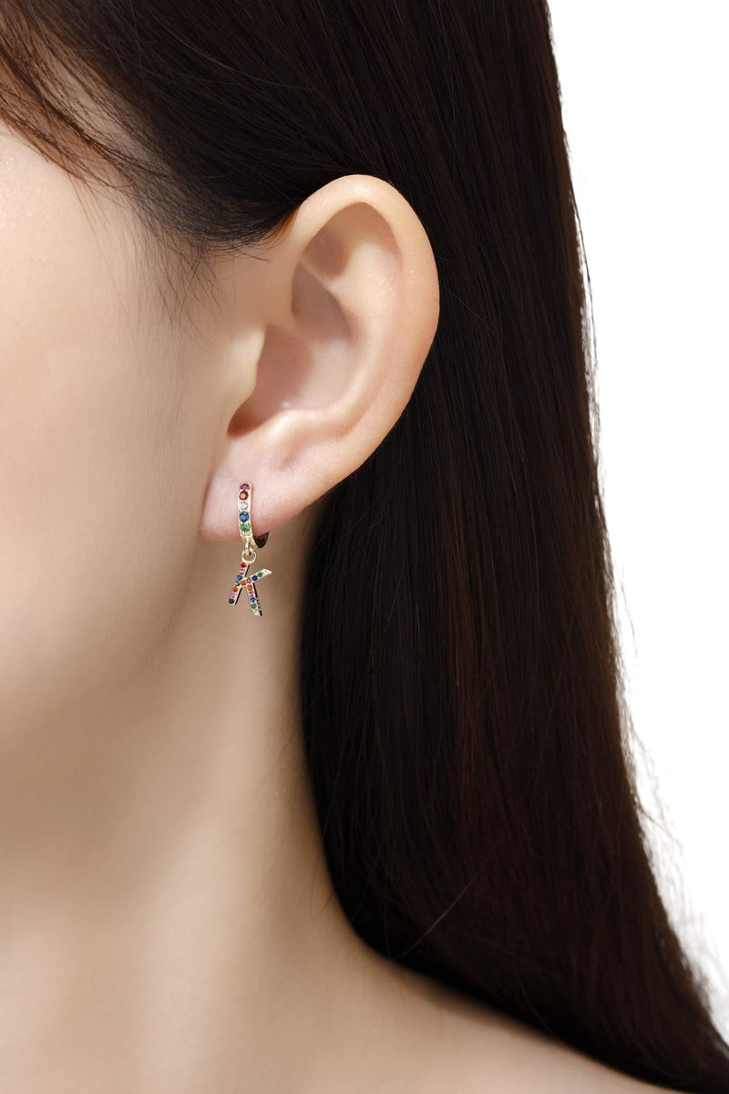 [Australia] - Qings Dangle Hoop Huggie Earrings A-Z initial earrings Colored Cubic Zirconia Gold Plated Huggie Earrings Gift for Women Girls Gold-K 