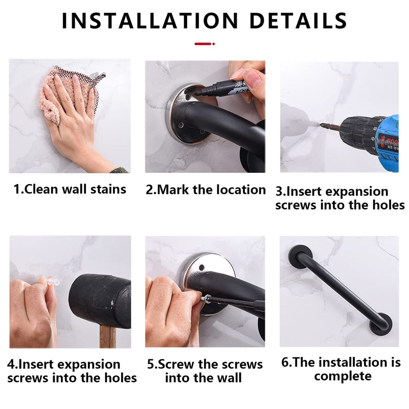 [Australia] - 12 Inch Bath Safety Hand Grab Rail, Oil Rubbed Black Anti Slip Hand Rail Support, Stainless Steel Bathroom Balance Bar, Handicap Elderly Injury Senior Assist Bath Handle,Wall Concealed Mount Handle 12 Inch (Pack of 1) Black (304) 