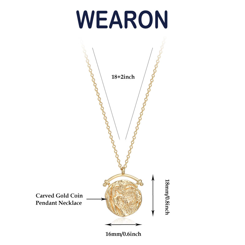 [Australia] - WEARON Coin Necklace for Women Girls 14k Gold Plated Dainty Round Medallion Pendant Necklace Jewelry Gifts 