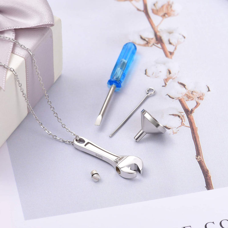 [Australia] - Jinlou Tool Wrench Urn Pendant Necklace for ashes Sterling Silver Keepsake Memorial Cremation Jewelry Urn Necklace for Human/Man/Women 