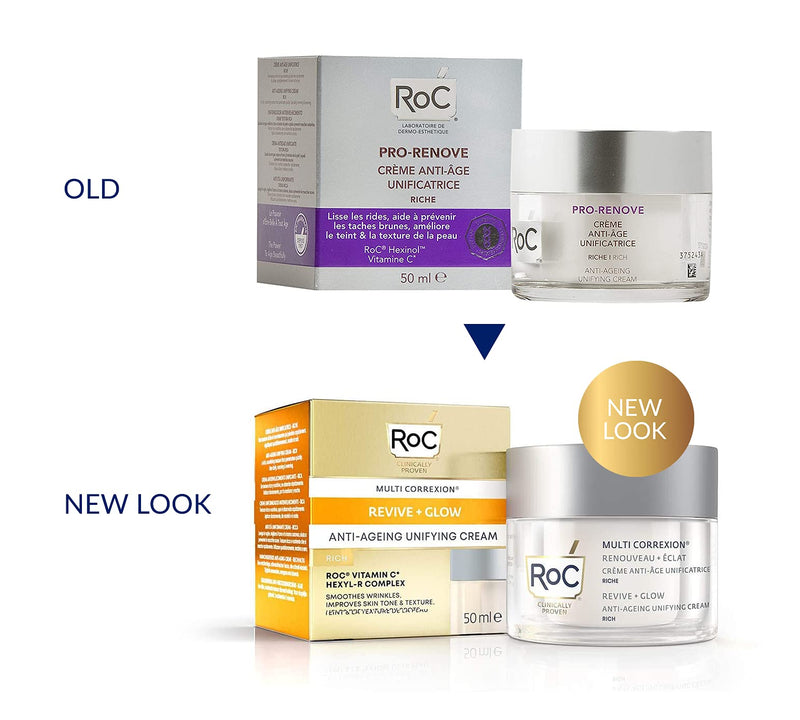 [Australia] - RoC - Multi Correxion Revive and Glow Unifying Cream Rich - Vitamin C - Anti-Wrinkle and Ageing - For Plumper-looking Skin - 50 ml 