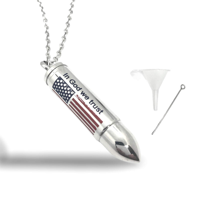 [Australia] - FIKA USA Flag Bullet In God We Trust Cremation Ashes Remembrance Urn Pendant Necklace Jewelry Filling Kit Included 