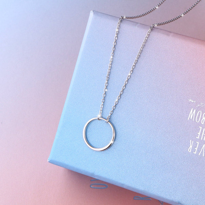 [Australia] - Ladytree S925 Sterling Silver Dainty Simple Circle Pendant Eternity Necklace,Rolo Chain,18+2 