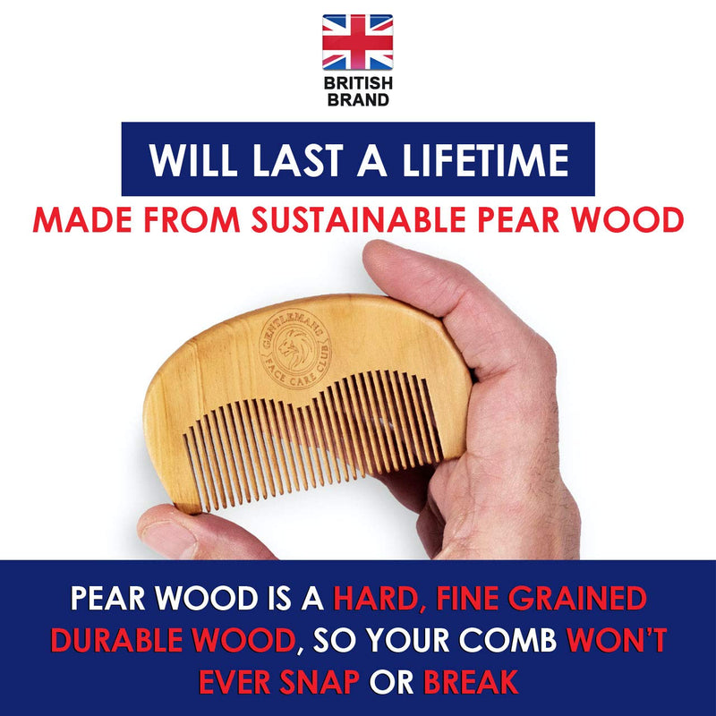 [Australia] - Beard Comb - Gentlemans Face Care Club Vegan Friendly Handmade Wooden Comb - Handy Pocket Size For Snag Free Moustache And Beard Care With FREE Storage Bag + Can Be Used With Beard Oil Or Wax 