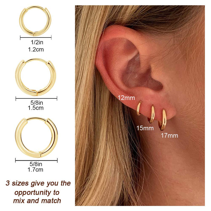 [Australia] - 3 pairs 14K Gold Plated Huggie Hoop Earrings for Women, Minimalist Gold Huggie Hoop Earrings, Simple 3 sizes Hoop Earrings for Women Men gift,Gold and Silver… 