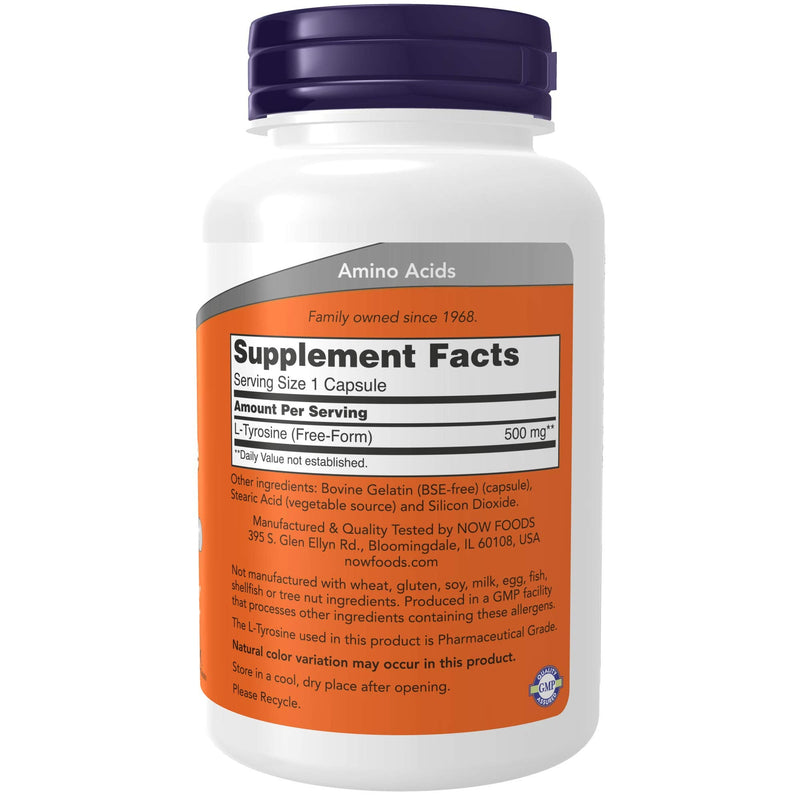 [Australia] - NOW Supplements, L-Tyrosine 500 mg, Supports Mental Alertness*, Neurotransmitter Support*, 120 Capsules 