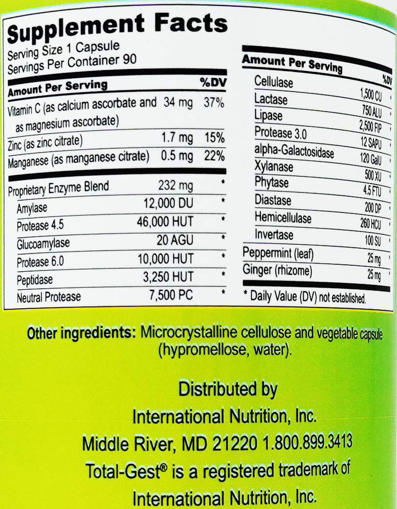[Australia] - Longevity Science: Total Gest Full Spectrum Digestive Enzyme Formula 90 Vegetarian Capsules 