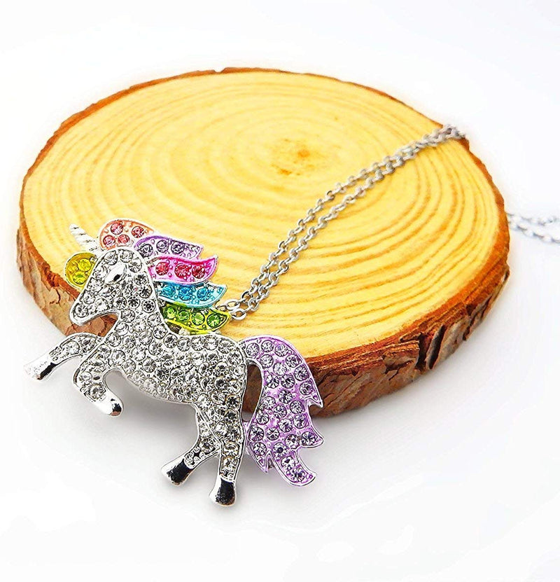 [Australia] - ALoveSoul Silver Tone Little Princess Rainbow Unicorn Pendant Girl Ladies Fashion Necklace Gift for Women 