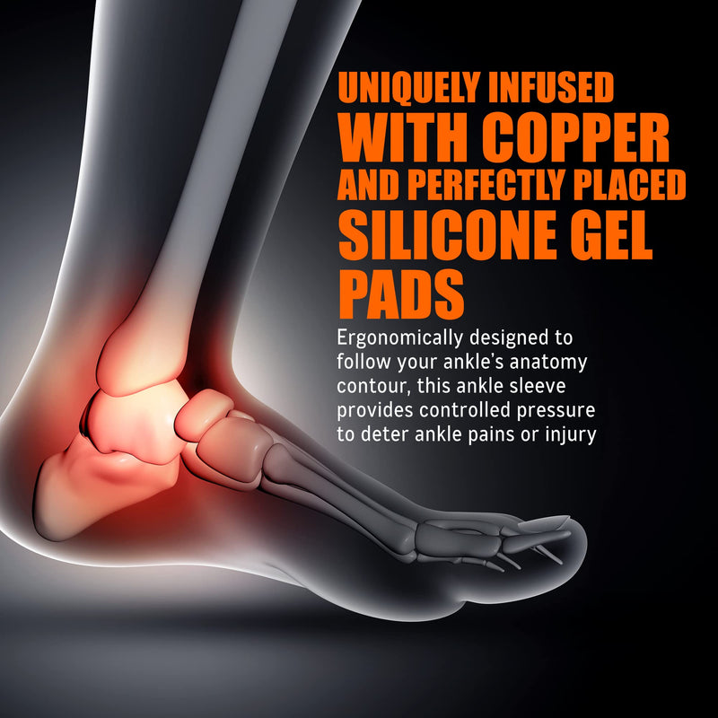 [Australia] - NeoAlly Copper Infused Ankle Brace Silicone Gel Ankle Support Compression Sleeves for Pain Relief, Plantar Fasciitis, Achilles Tendonitis, Large, 1 Pair Large (1 Pair) 