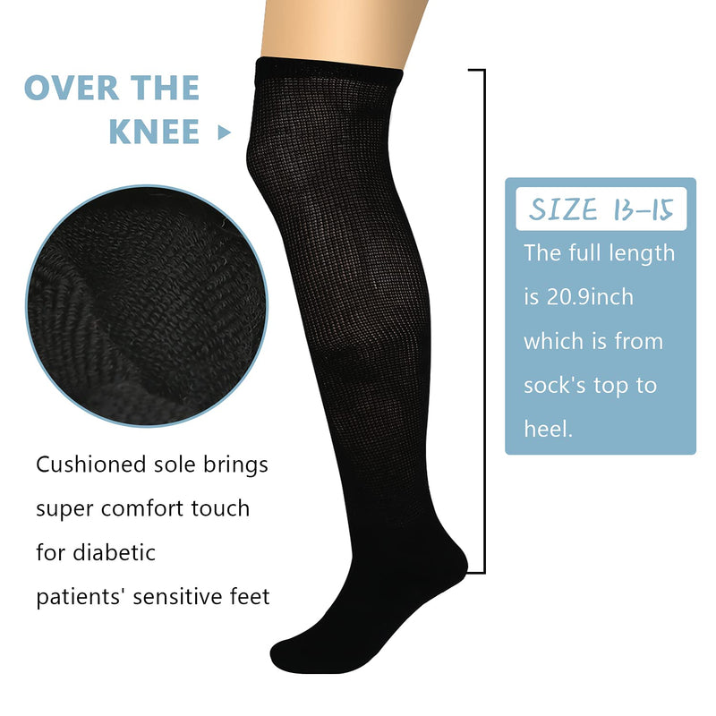 [Australia] - Athlemo Women&Men Bamboo Diabetic Socks 2 Pairs Loose Fit Non-Binding Over the Knee Seamless Breathable Anti-odor White/Black(4pairs) 13-15 