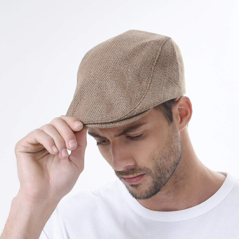 [Australia] - WITHMOONS Ivy Cap Straw Weave Linen-Like Cotton Cabbie Newsboy Hat MZ30038 One Size Brown 
