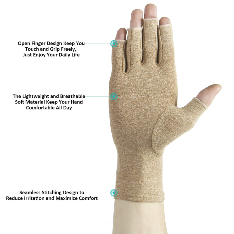 [Australia] - 2 Pairs Arthritis Compression Gloves for Relieve Rheumatoid Arthritis, Osteoarthritis, Carpal Tunnel, Joint Pain, Open Fingerless Gloves, Fit for Women and Men to Daily Work and Computer Typing (Coffee, Medium) Coffee 